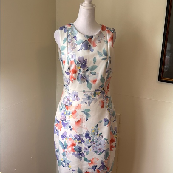 Calvin Klein Dresses & Skirts - Calvin Klein Pink and Blue Sheath Midi Dress Sleeveless Crew Neck